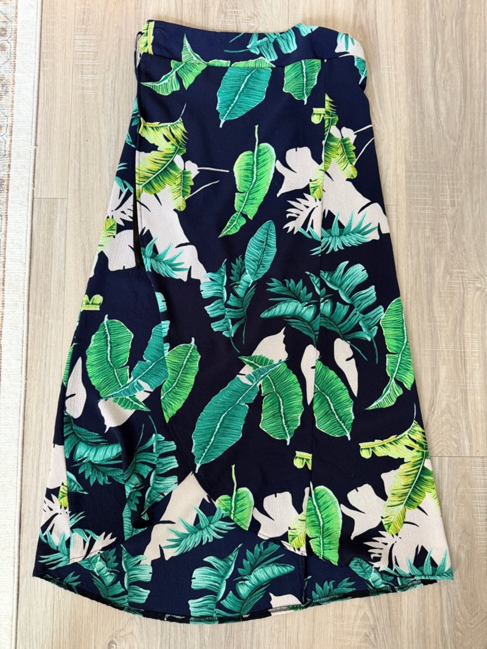 Navy Tropical Leaf Wrap Skirt - Green & White Print